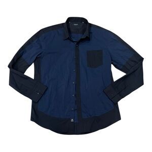 7 Diamonds Premium Black Blue Color Block Dress Shirt XL